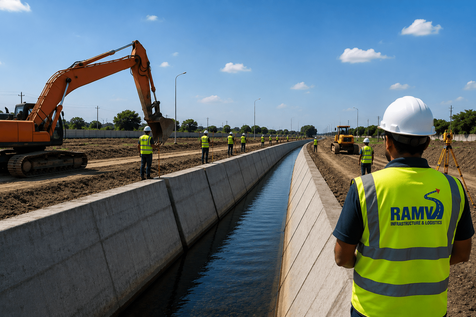 RAMV civil water management, canal excavation, earthmoving, and concrete lining